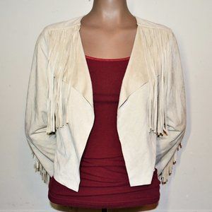 San Joy Faux Suede Cropped Tassle Jacket Sz Small